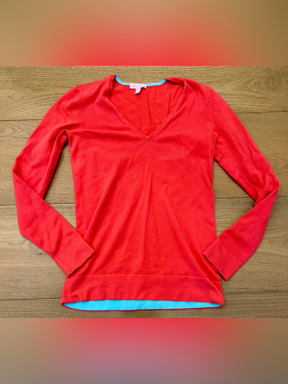 Lilly Pulitzer Coral V-Neck Lightweight Sweater